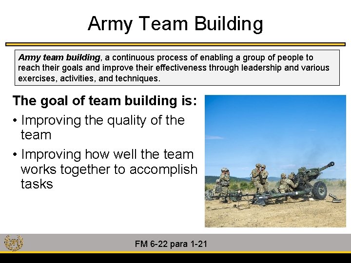 Army Team Building Army team building, a continuous process of enabling a group of