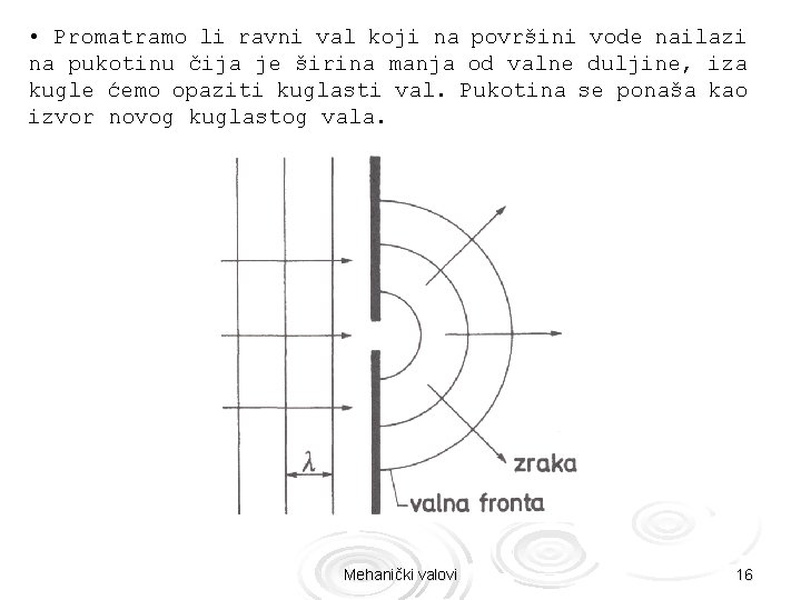  • Promatramo li ravni val koji na površini vode nailazi na pukotinu čija