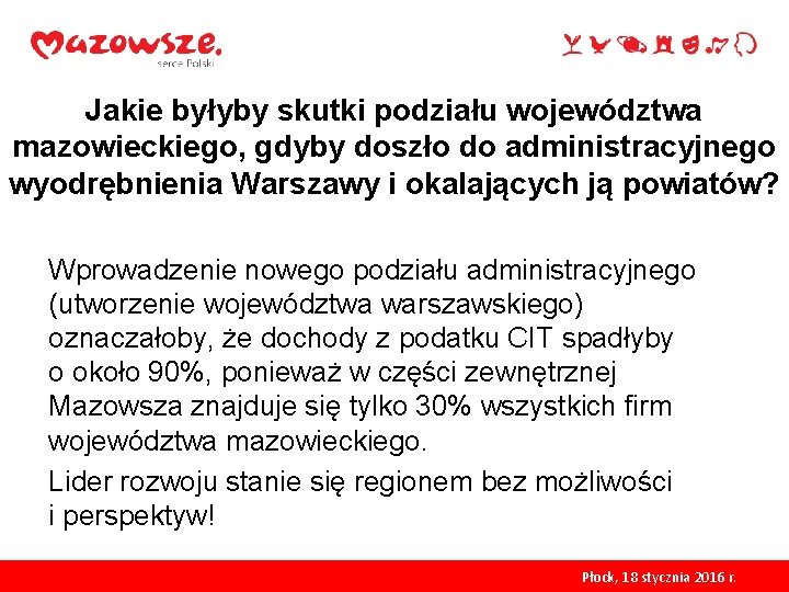 Jakie byłyby skutki podziału województwa mazowieckiego, gdyby doszło do administracyjnego wyodrębnienia Warszawy i okalających Jakie byłyby skutki podziału województwa mazowieckiego, gdyby doszło do administracyjnego wyodrębnienia Warszawy i okalających