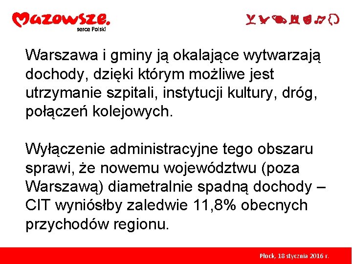 Warszawa i gminy ją okalające wytwarzają dochody, dzięki którym możliwe jest utrzymanie szpitali, instytucji