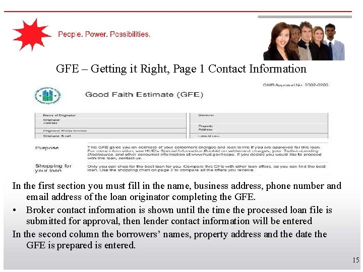 GFE – Getting it Right, Page 1 Contact Information In the first section you