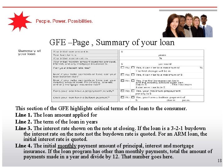 GFE –Page , Summary of your loan This section of the GFE highlights critical