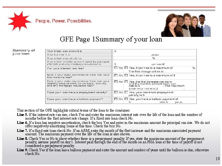 GFE Page 1 Summary of your loan This section of the GFE highlights critical