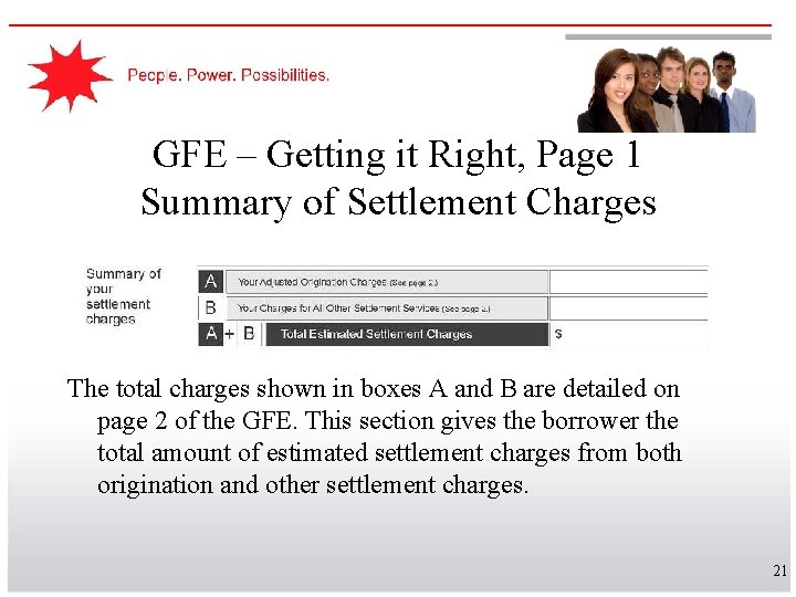 GFE – Getting it Right, Page 1 Summary of Settlement Charges The total charges