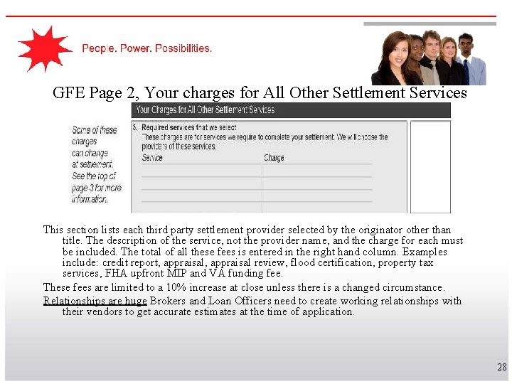 GFE Page 2, Your charges for All Other Settlement Services This section lists each