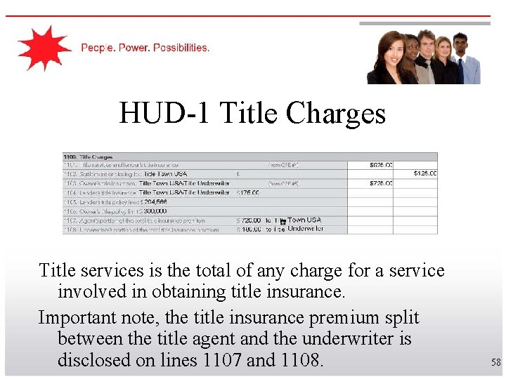 HUD-1 Title Charges Title services is the total of any charge for a service
