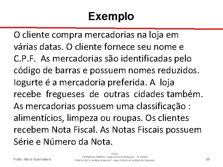 Exemplo O cliente compra mercadorias na loja em várias datas. O cliente fornece seu