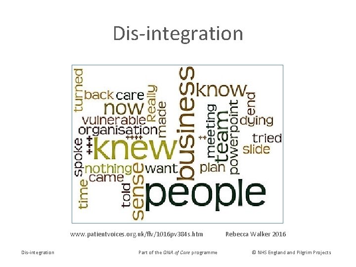 Dis-integration www. patientvoices. org. uk/flv/1016 pv 384 s. htm Dis-integration Part of the DNA