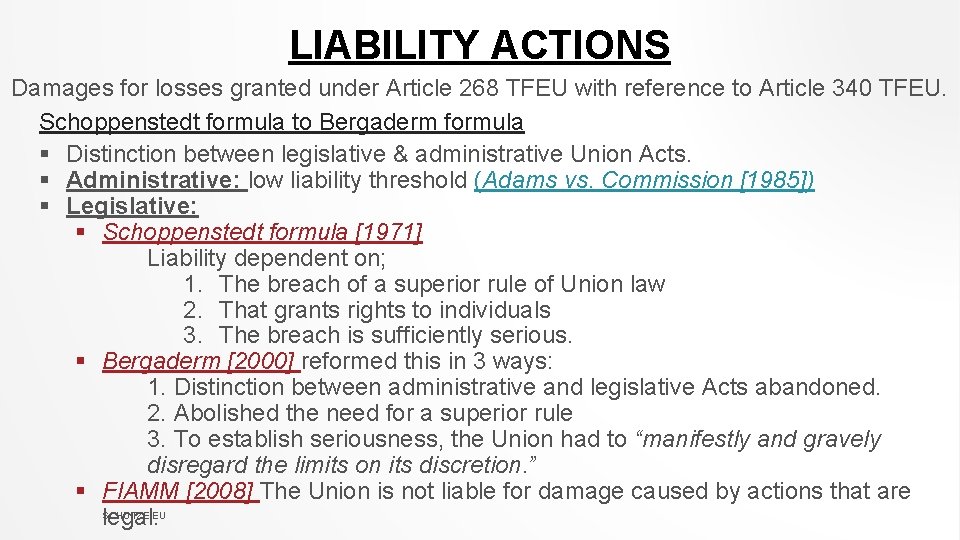 LIABILITY ACTIONS Damages for losses granted under Article 268 TFEU with reference to Article