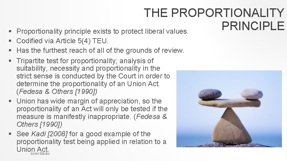 THE PROPORTIONALITY PRINCIPLE Proportionality principle exists to protect liberal values. § § Codified via