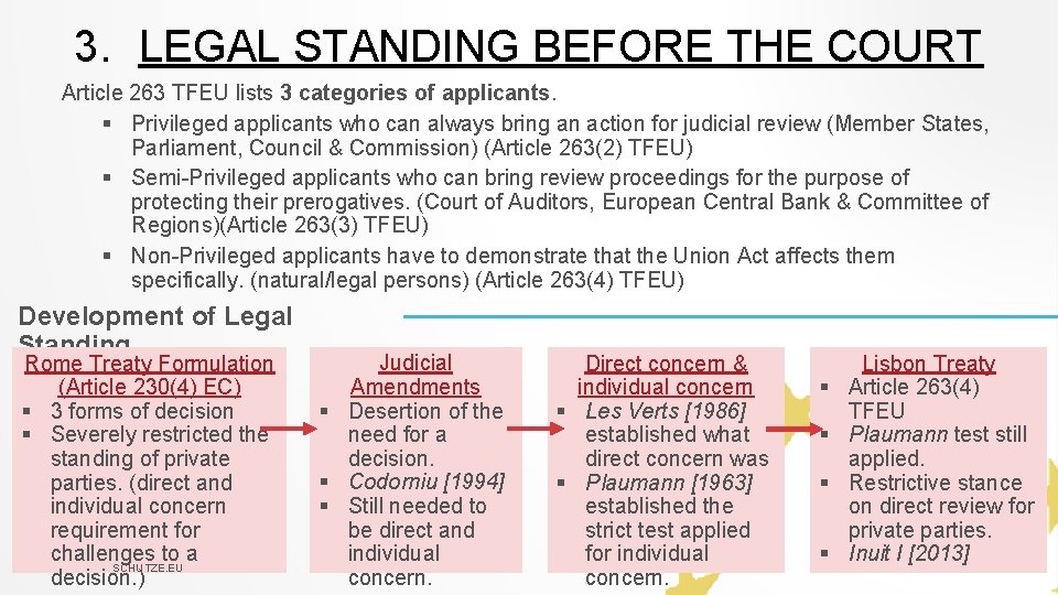 3. LEGAL STANDING BEFORE THE COURT Article 263 TFEU lists 3 categories of applicants.