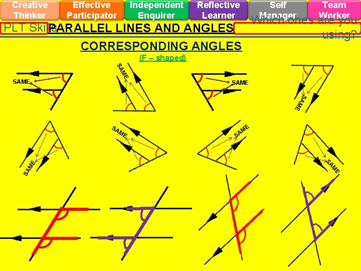 Creative Thinker Effective Participator Independent Enquirer Reflective Learner PLT Skills PARALLEL LINES AND ANGLES