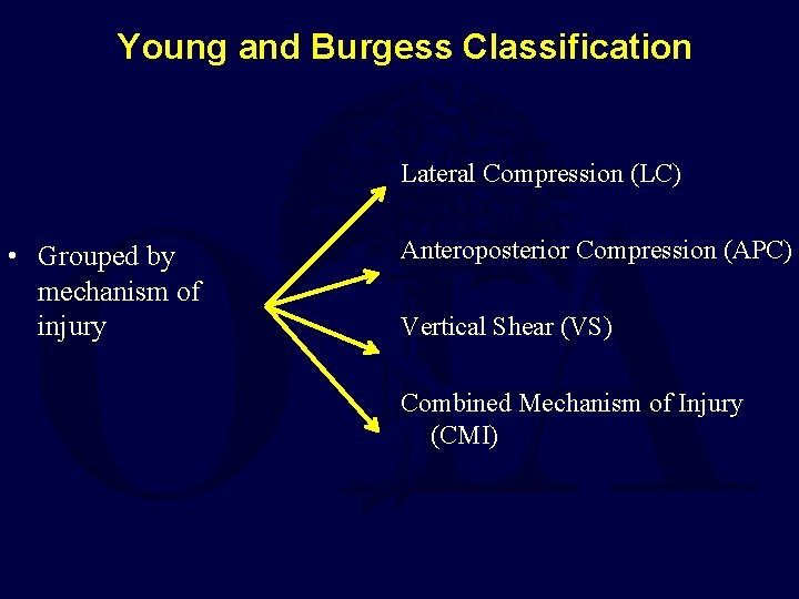Young and Burgess Classification Lateral Compression (LC) • Grouped by mechanism of injury Anteroposterior