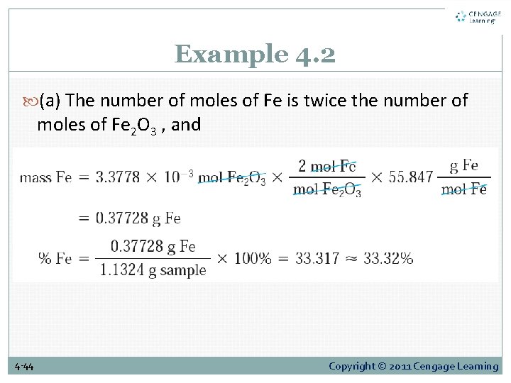 Example 4. 2 (a) The number of moles of Fe is twice the number Example 4. 2 (a) The number of moles of Fe is twice the number