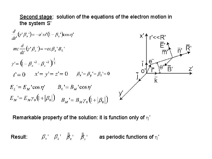 Second stage: solution of the equations of the electron motion in the system S’