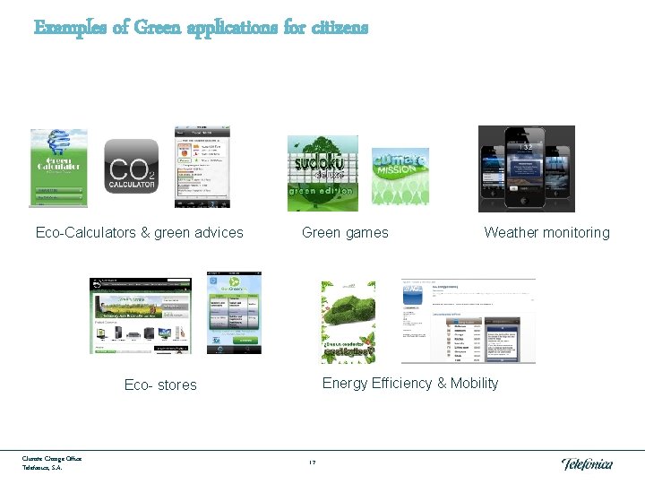 Examples of Green applications for citizens Eco-Calculators & green advices Green games Energy Efficiency