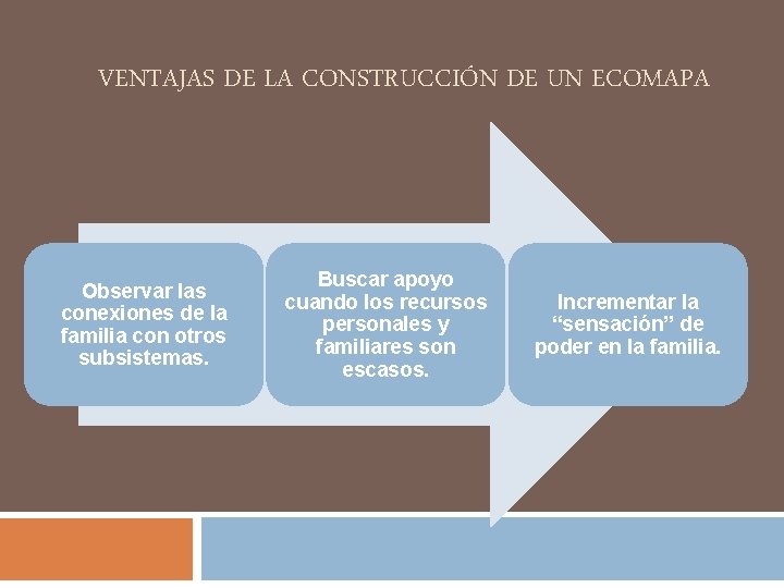 VENTAJAS DE LA CONSTRUCCIÓN DE UN ECOMAPA Observar las conexiones de la familia con