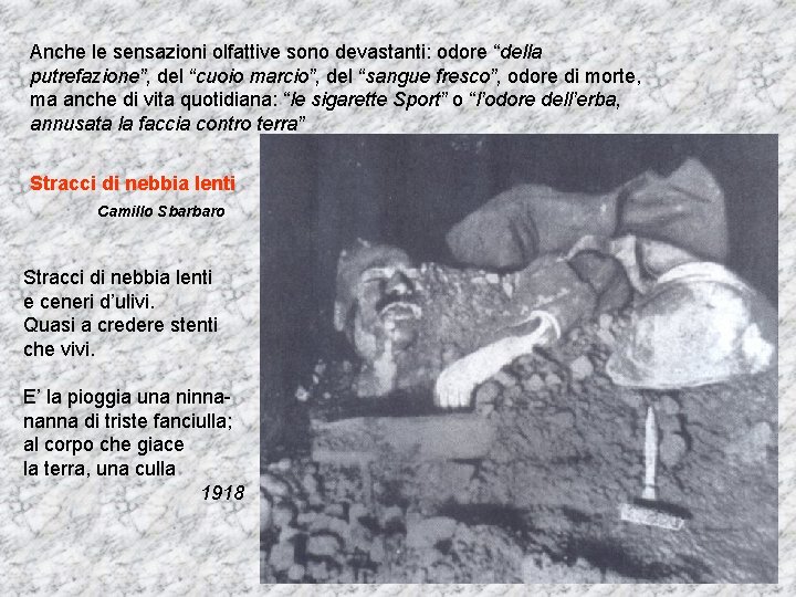 Anche le sensazioni olfattive sono devastanti: odore “della putrefazione”, del “cuoio marcio”, del “sangue