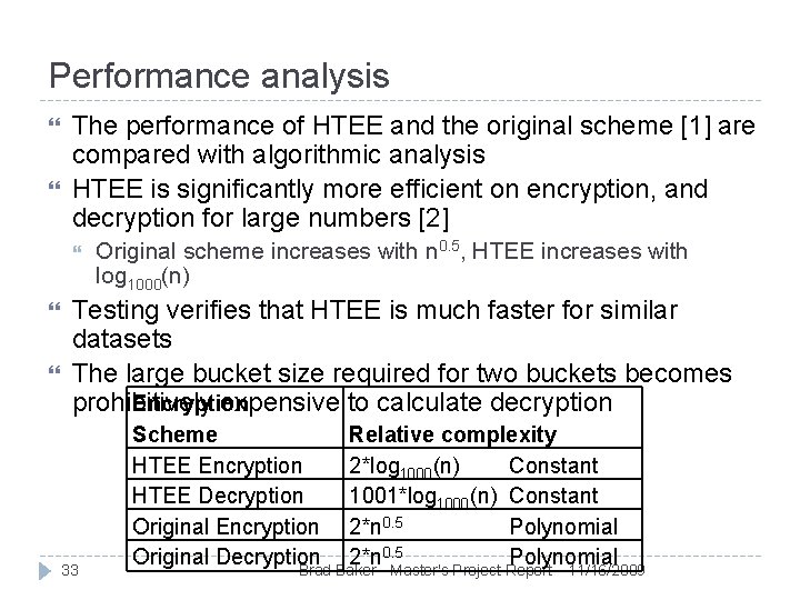 Performance analysis The performance of HTEE and the original scheme [1] are compared with