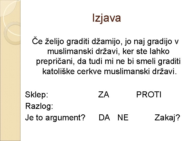 Izjava Če želijo graditi džamijo, jo naj gradijo v muslimanski državi, ker ste lahko