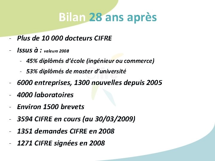 Bilan 28 ans après - Plus de 10 000 docteurs CIFRE - Issus à Bilan 28 ans après - Plus de 10 000 docteurs CIFRE - Issus à