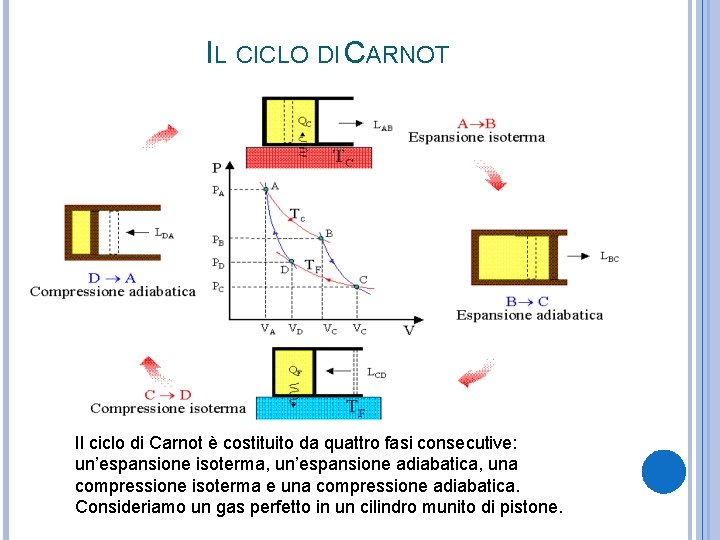 IL CICLO DI CARNOT Il ciclo di Carnot è costituito da quattro fasi consecutive: