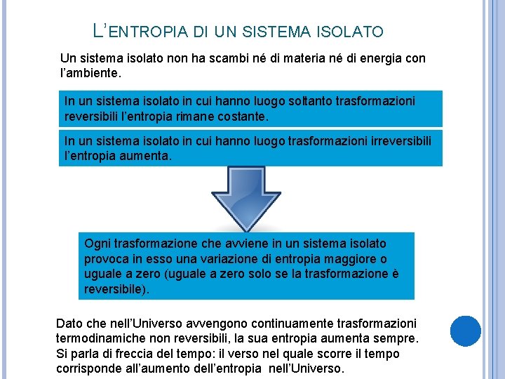 L’ENTROPIA DI UN SISTEMA ISOLATO Un sistema isolato non ha scambi né di materia