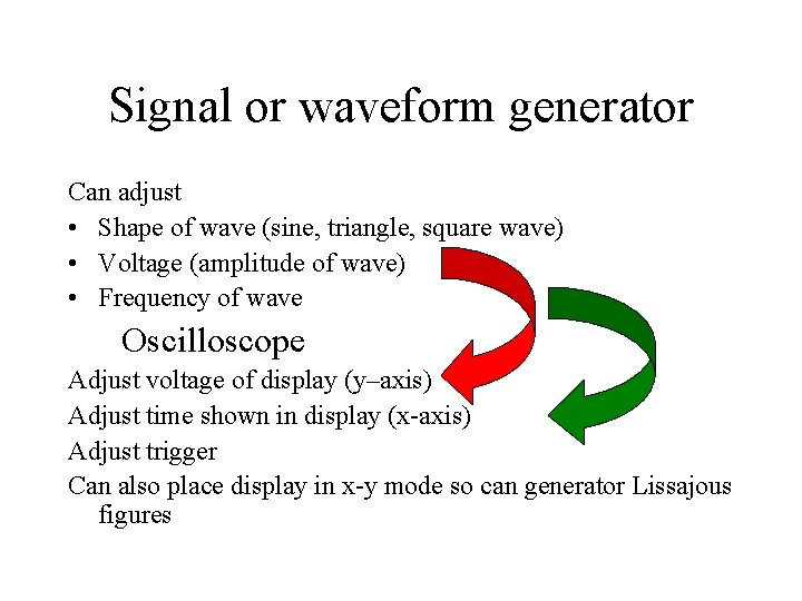 Signal or waveform generator Can adjust • Shape of wave (sine, triangle, square wave)