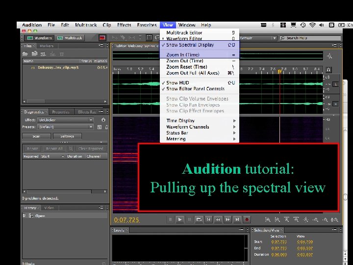 Audition tutorial: Pulling up the spectral view 