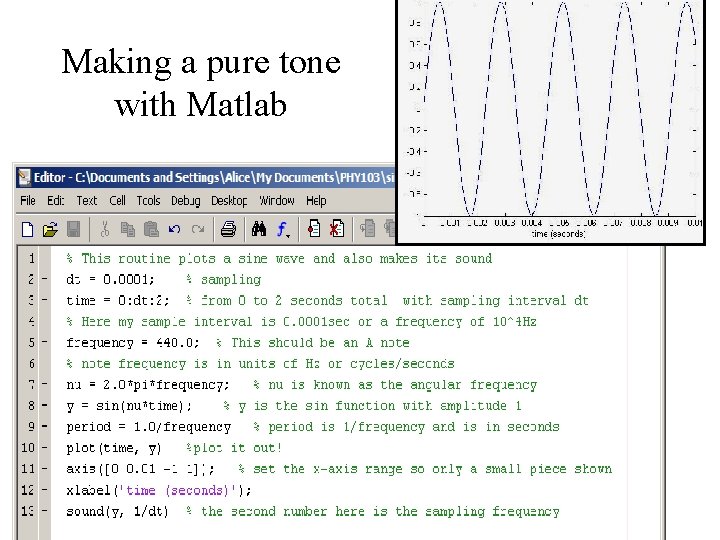 Making a pure tone with Matlab Making a pure tone with Matlab
