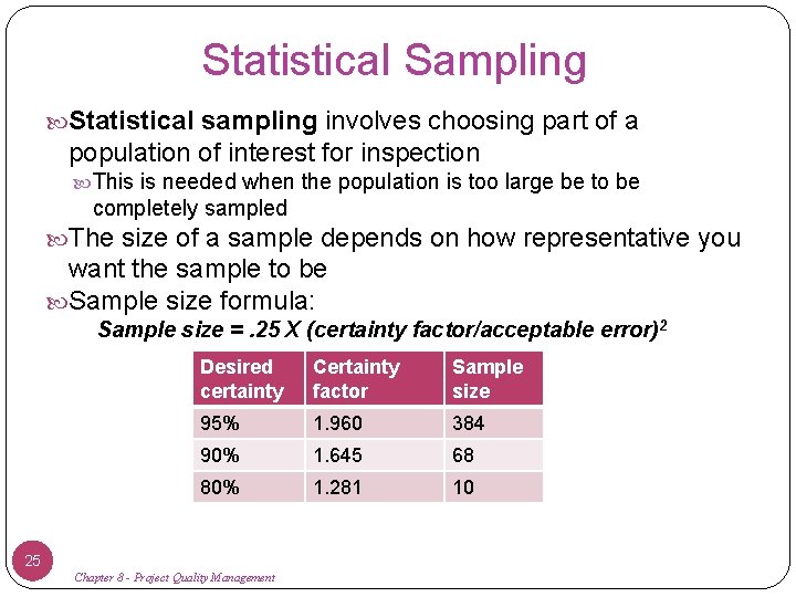 Statistical Sampling Statistical sampling involves choosing part of a population of interest for inspection