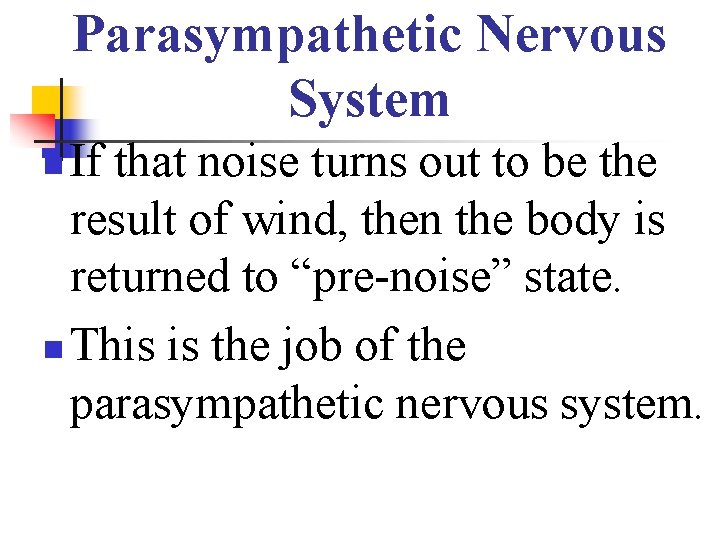 Parasympathetic Nervous System If that noise turns out to be the result of wind,