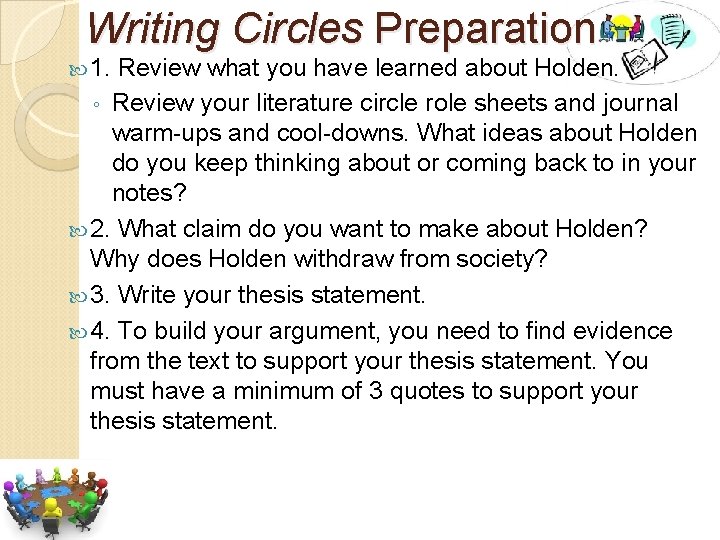 Writing Circles Preparation 1. Review what you have learned about Holden. ◦ Review your