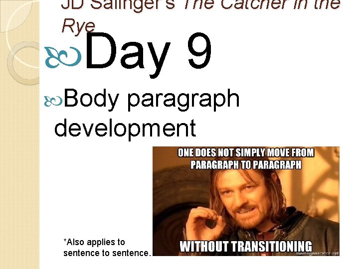 JD Salinger’s The Catcher in the Rye Day Body 9 paragraph development *Also applies