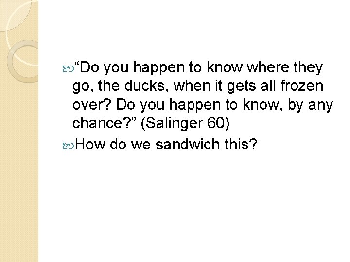  “Do you happen to know where they go, the ducks, when it gets