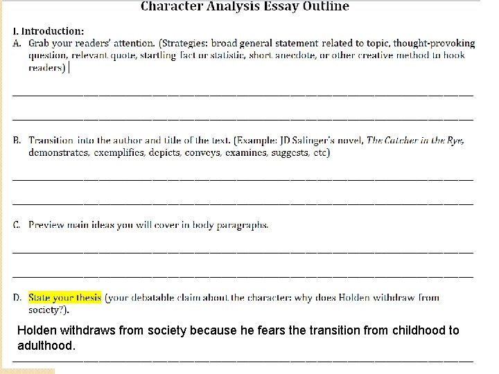 Holden withdraws from society because he fears the transition from childhood to adulthood. 