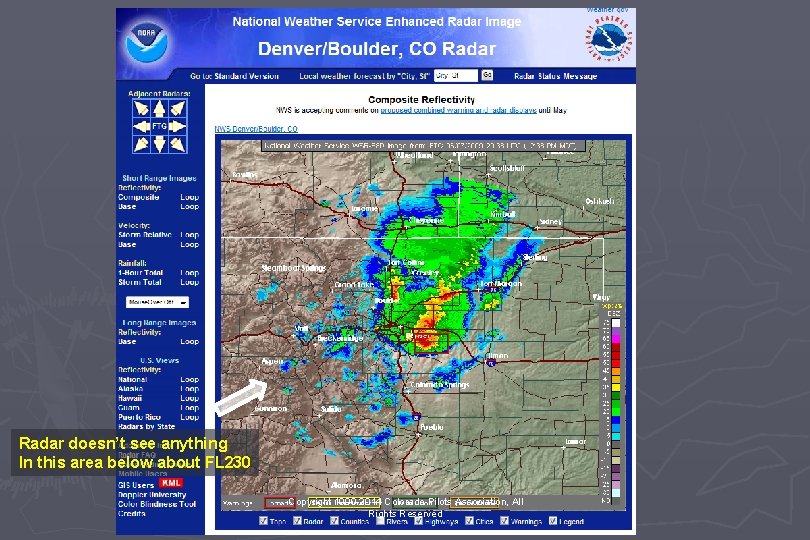 Radar doesn’t see anything In this area below about FL 230 Copyright 1990 -2014