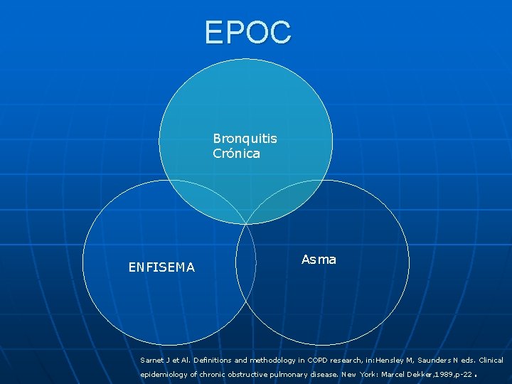 EPOC Bronquitis Crónica ENFISEMA Asma Sarnet J et Al. Definitions and methodology in COPD