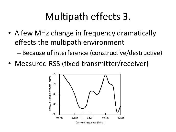 Multipath effects 3. • A few MHz change in frequency dramatically effects the multipath Multipath effects 3. • A few MHz change in frequency dramatically effects the multipath