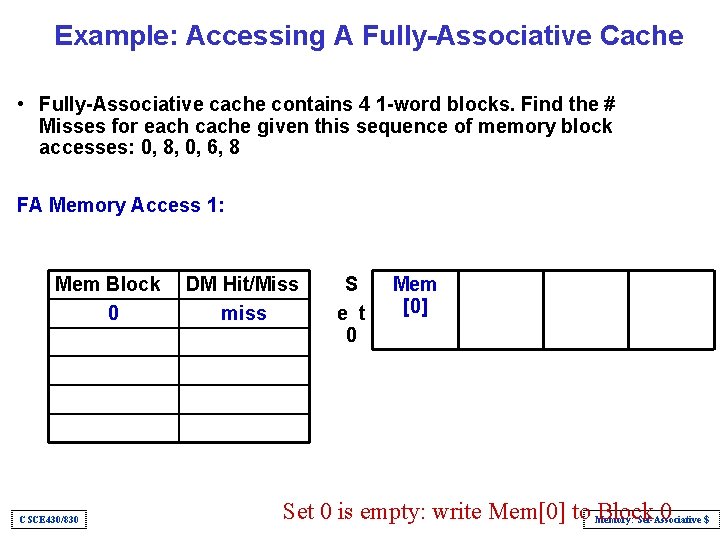 Example: Accessing A Fully-Associative Cache • Fully-Associative cache contains 4 1 -word blocks. Find