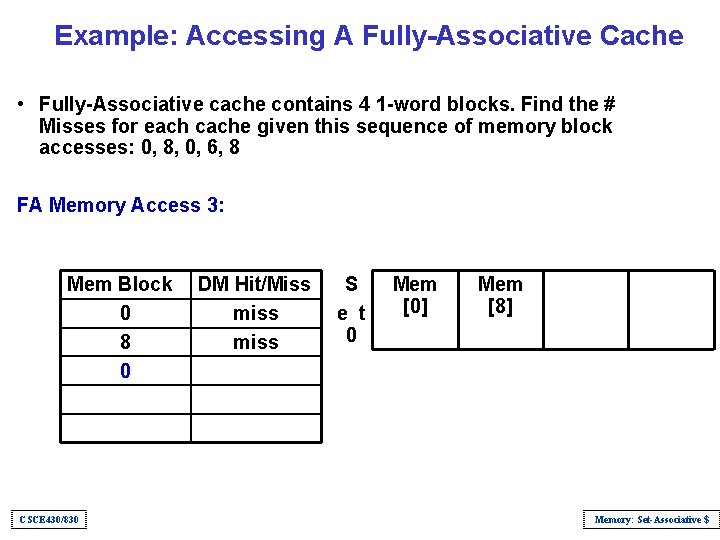 Example: Accessing A Fully-Associative Cache • Fully-Associative cache contains 4 1 -word blocks. Find