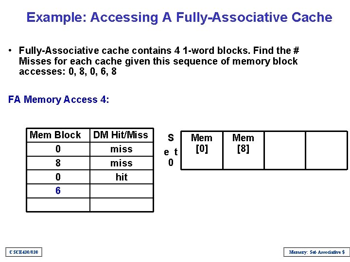 Example: Accessing A Fully-Associative Cache • Fully-Associative cache contains 4 1 -word blocks. Find