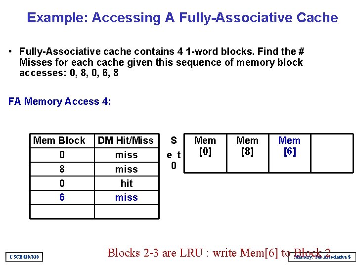 Example: Accessing A Fully-Associative Cache • Fully-Associative cache contains 4 1 -word blocks. Find