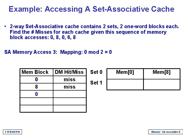 Example: Accessing A Set-Associative Cache • 2 -way Set-Associative cache contains 2 sets, 2