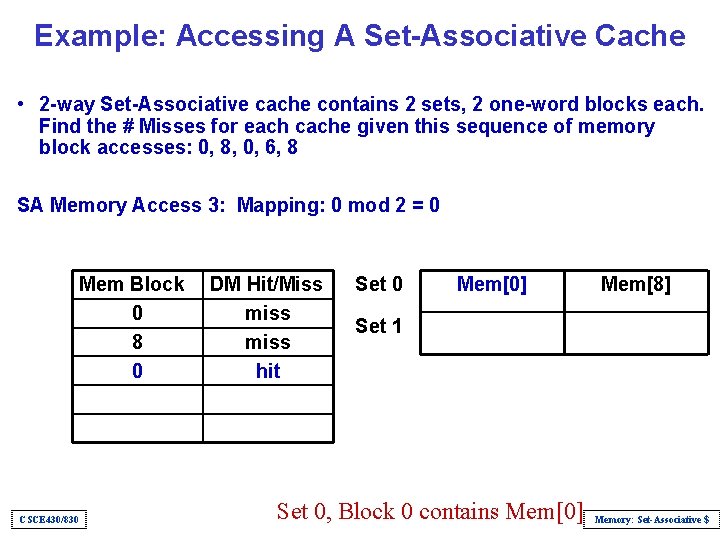 Example: Accessing A Set-Associative Cache • 2 -way Set-Associative cache contains 2 sets, 2