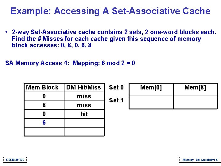 Example: Accessing A Set-Associative Cache • 2 -way Set-Associative cache contains 2 sets, 2