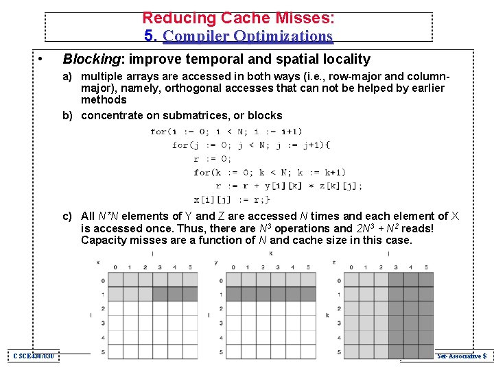Reducing Cache Misses: 5. Compiler Optimizations • Blocking: improve temporal and spatial locality a)