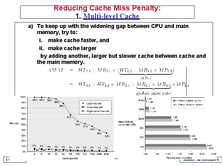 Reducing Cache Miss Penalty: 1. Multi-level Cache a) To keep up with the widening