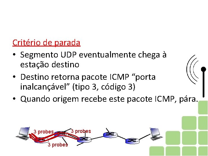 Critério de parada • Segmento UDP eventualmente chega à estação destino • Destino retorna