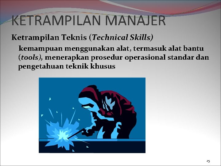 KETRAMPILAN MANAJER Ketrampilan Teknis (Technical Skills) kemampuan menggunakan alat, termasuk alat bantu (tools), menerapkan